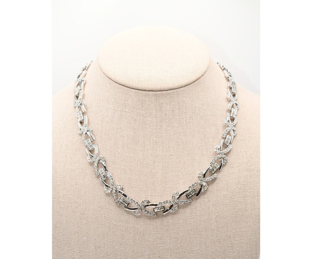 Swarovski Clear Rhinestone Necklace Rhodium Signed 16 17 Inch Extension